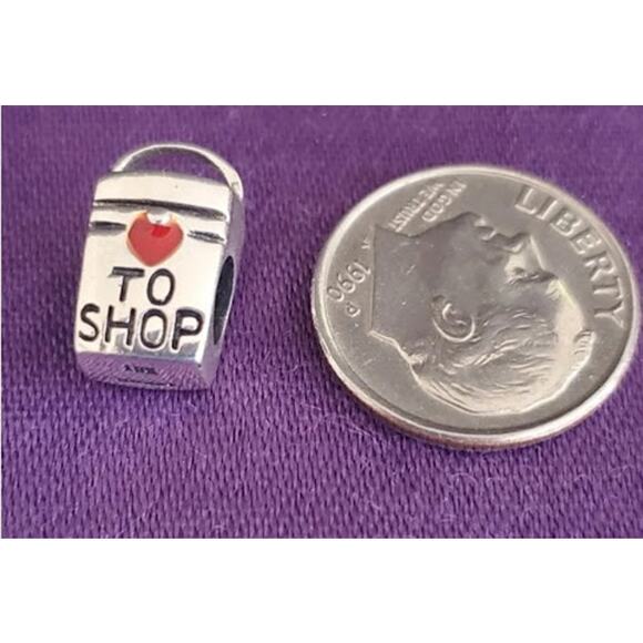 Sterling Silver Shopping Bag Charm 925 Love to Shop Fits Popular Brand Bracelets - Picture 4 of 4